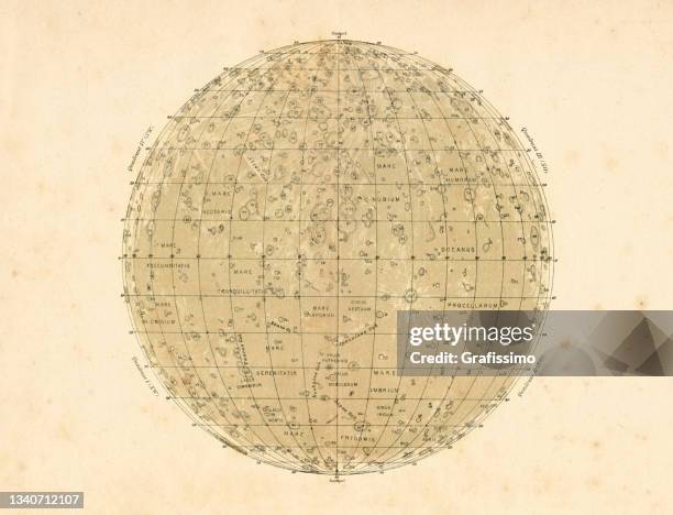 moon surface with craters drawing 1896 - astronomy map stock illustrations