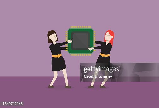 Computer Fight Monday Business People Fight For A Computer Chip High-Res Vector Graphic ...