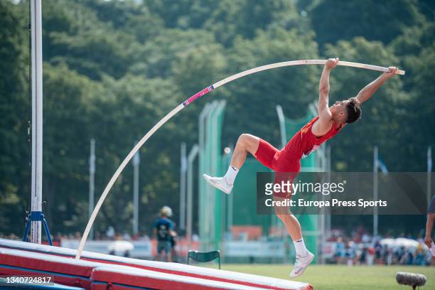 Juan Luis Bravo Recio, from the Spanish Team, in the pole vault qualification during the European Athletics U20 Outdoor Championships held from 15 to...