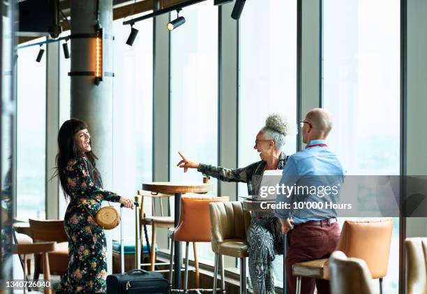 young businesswoman arriving in bar with suitcase - global delegates arrive ahead of saarc meeting in nepal stockfoto's en -beelden