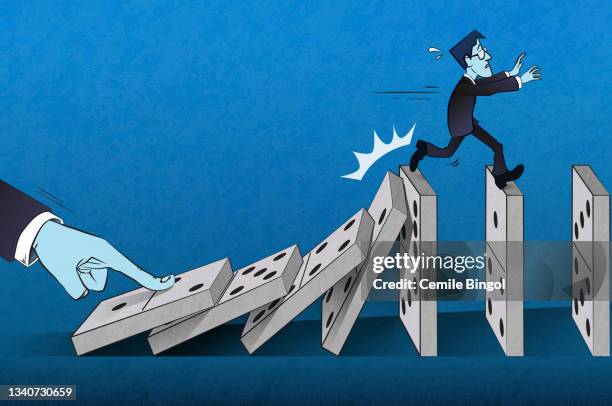 domino effect - bankruptcy stock illustrations