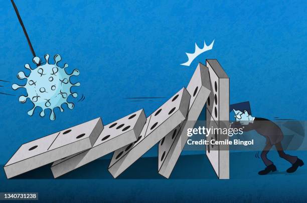 der dominoeffekt des coronavirus - fall prevention stock-grafiken, -clipart, -cartoons und -symbole