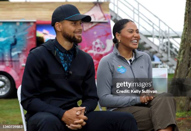 Stephen Curry and Ayesha Curry speak at The Workday Charity Classic, hosted by Stephen and Ayesha Curry's Eat. Learn. Play. And Workday, at Franklin...