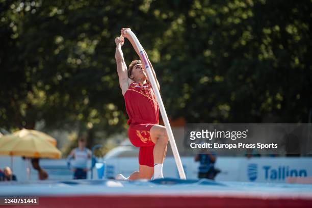 Juan Luis Bravo Recio, from the Spanish Team, in the Pole Vault final during the European Athletics U20 Outdoor Championships held from 15 to 18 July...