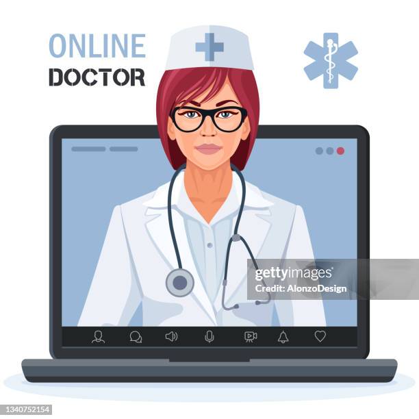 online doctor consultation. video call. - video voip stock illustrations