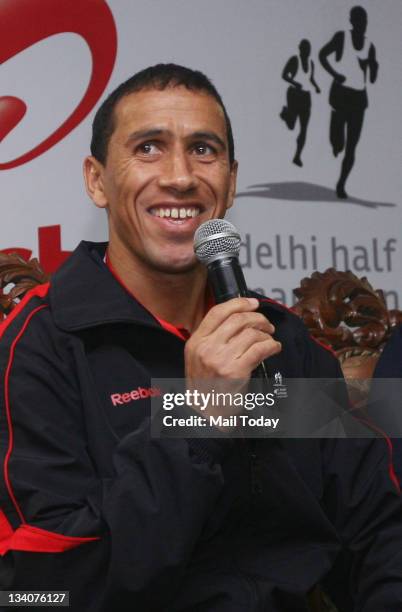 Khalid Khannouchi, two time Marathon World Record holder and brand ambassador of Airtel Delhi Half Marathon 2011 during a press conference in New...