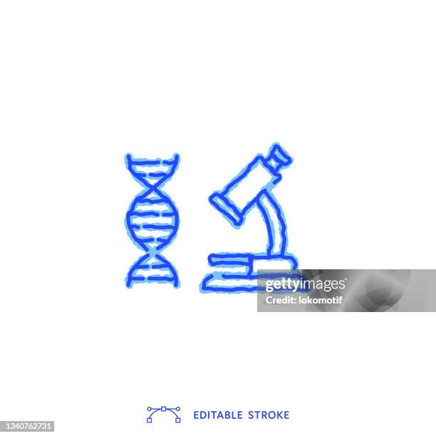 skizzenhaftes mikroskopsymbol mit bearbeitbarem strich - genetic variant stock-grafiken, -clipart, -cartoons und -symbole