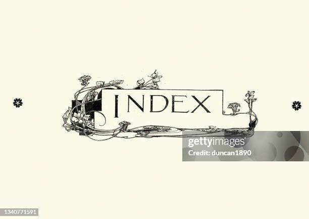 index title header design, victorian 19th century style, art nouveau - victorian font stock illustrations