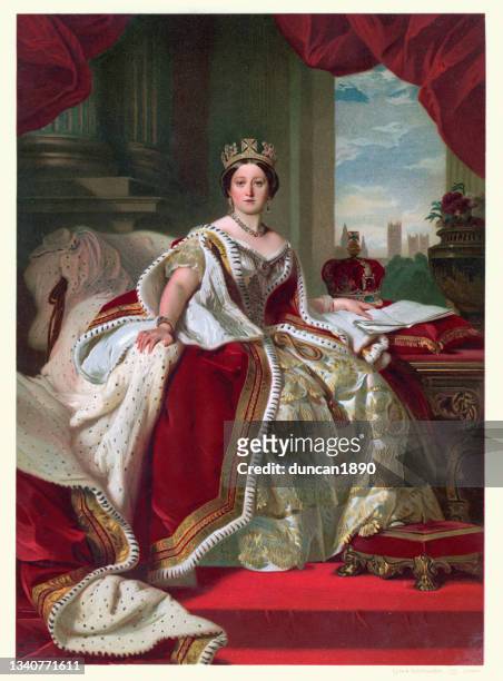 queen victoria in her robes of state - queen royal person stock illustrations