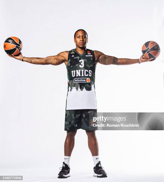 Isaiah Canaan, #3 poses during the 2021/2022 Turkish Airlines EuroLeague Media Day of Unics Kazan at Basket Hall on September 16, 2021 in Kazan,...