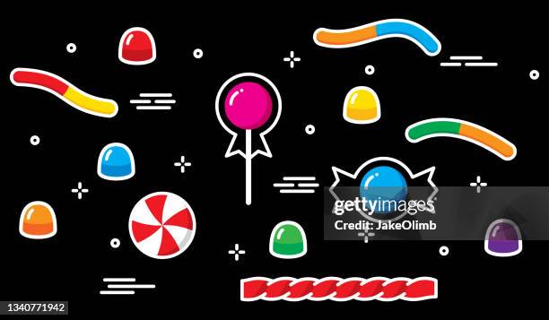 ilustraciones, imágenes clip art, dibujos animados e iconos de stock de caramelo estilizado - envoltorio de dulce
