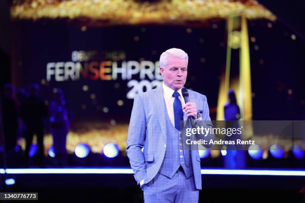 Guido Cantz talks on stage during the German Television Award at Tanzbrunnen on September 16, 2021 in Cologne, Germany.