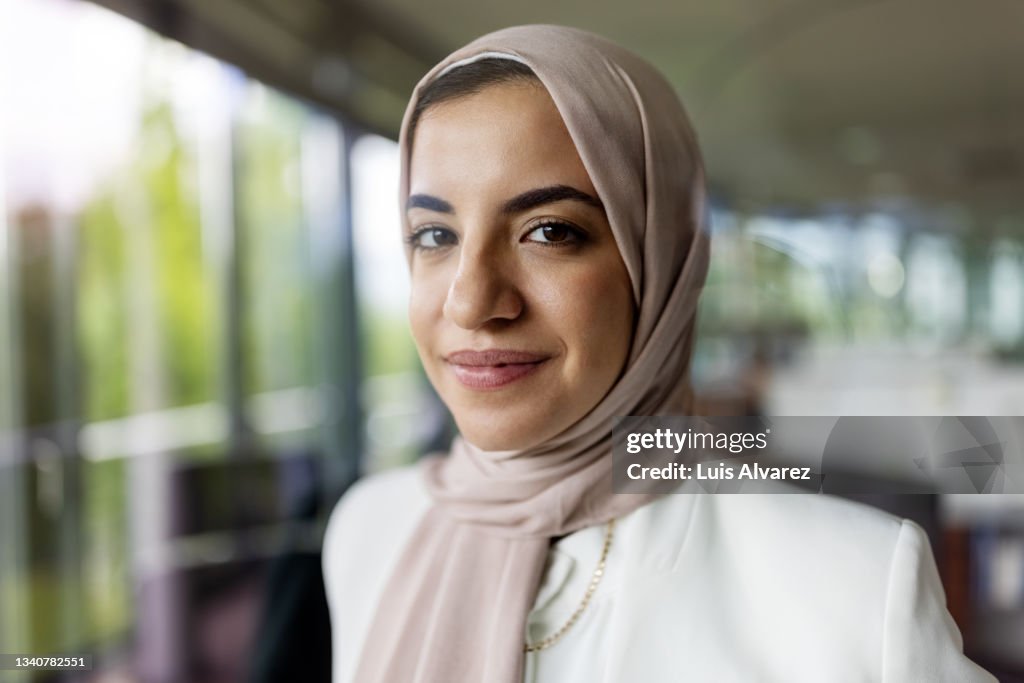 Close-up portrait of a muslim middle eastern businesswoman in office