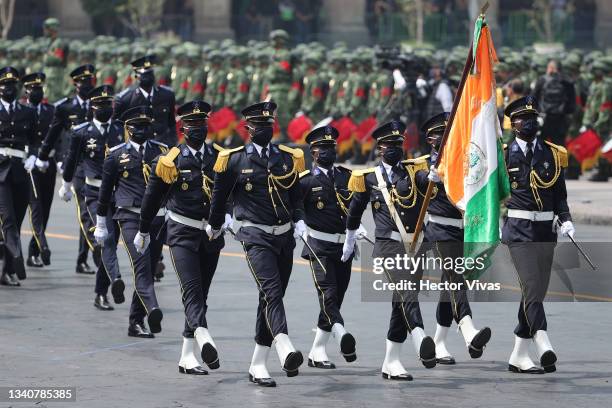 Military of the Ivory Coast army march during the annual shout of independence as part of the independence day celebrations on September 16, 2021 in...