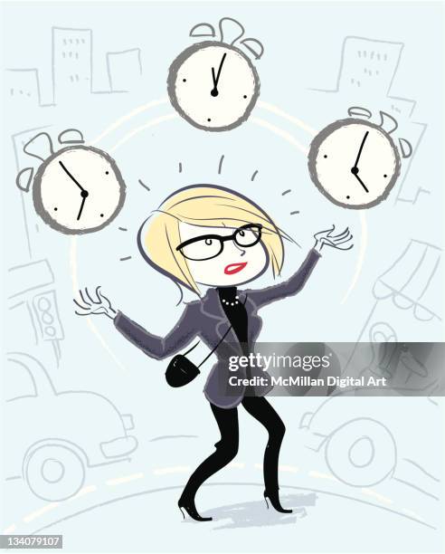 woman juggling clocks - woman juggling stock illustrations