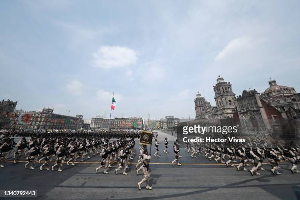 General view of the annual independence parade as part of the independence day celebrations on September 16, 2021 in Mexico City, Mexico. This year...