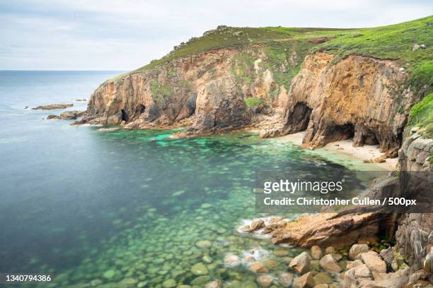 scenic view of sea against sky,st just,penzance,united kingdom,uk - lands end cornwall stock pictures, royalty-free photos & images