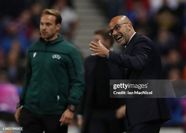 Lyon manager Peter Bosz is seen during the UEFA Europa League group A match between Rangers FC and Olympique Lyon at Ibrox Stadium on September 16,...