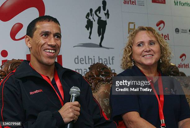 Khalid Khannouchi, two time Marathon World Record holder and brand ambassador of Airtel Delhi Half Marathon 2011 during a press conference in New...