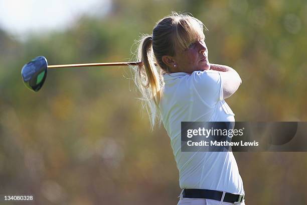 Sabina Muscroft of Schloss Westerholt Golf Club tees off on the 10th hole during day one of the Lombard Challenge PGA Pro-Captain Tournamnet at the...