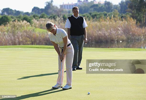 Sabina Muscroft of Schloss Westerholt Golf Club makes a putt on the 10th green during day one of the Lombard Challenge PGA Pro-Captain Tournamnet at...