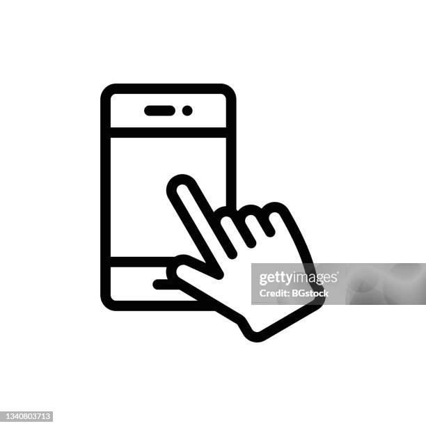 distance education line icon - phone couch stock illustrations