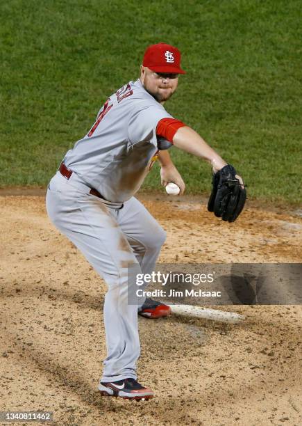 Jon Lester of the St. Louis Cardinals in action against the New York Mets at Citi Field on September 15, 2021 in New York City. The Cardinals...