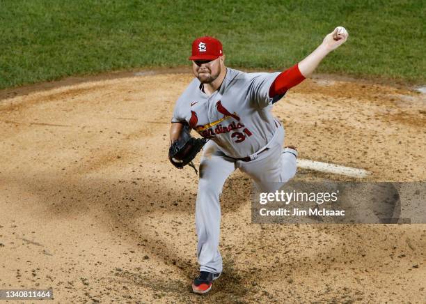 Jon Lester of the St. Louis Cardinals in action against the New York Mets at Citi Field on September 15, 2021 in New York City. The Cardinals...