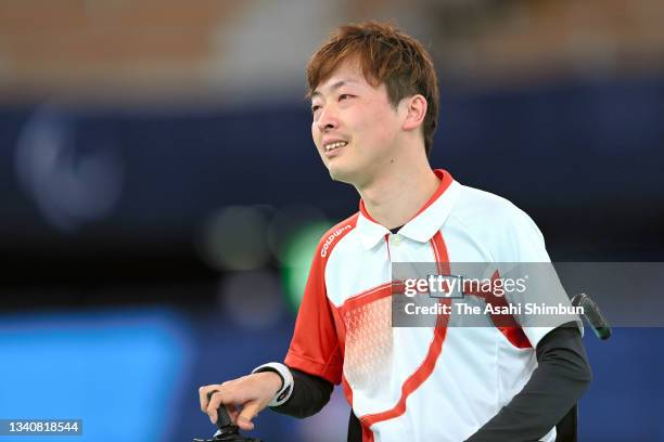 Hidetaka Sugimura of Team Japan celebrates winning the gold medal after competing in the Boccia Individual - BC2 Final against Watcharaphon Vongsa of...