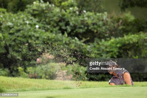 Eri Joma of Japan hits out from a bunker on the 11th hole during the first round of the Sumitomo Life Vitality Ladies Tokai Classic at Shin Minami...
