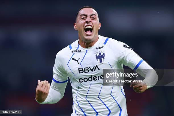 Rogelio Funes Mori of Monterrey celebrates after scoring the third goal of his team during a match between Cruz Azul and Monterrey as part of the...