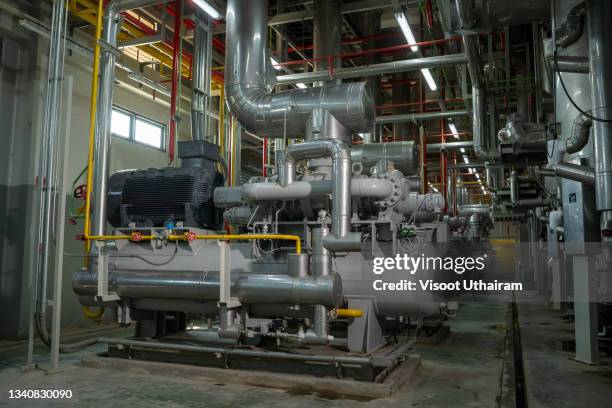 boiler room for steam production of factory industrial,interior industrial gas boiler with a lot of piping,pipelines. - water pump ストックフォトと画像