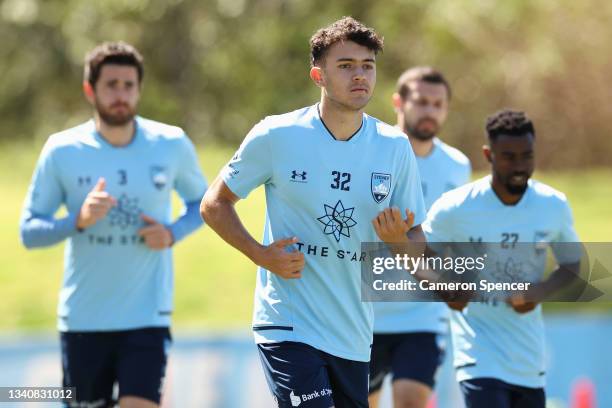 Patrick Yazbek of Sydney FC warms up during a Sydney FC A-League training session at Macquarie Uni on September 17, 2021 in Sydney, Australia.