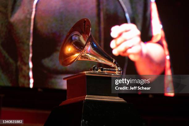 View of a Grammy statue during a performance at the Chicago Chapter 60th Anniversary Concert at Millennium Park on September 16, 2021 in Chicago,...