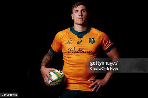 Sean McMahon poses during the Australian Wallabies Captain's Run at RACV Royal Pines Resort on September 17, 2021 in Gold Coast, Australia.