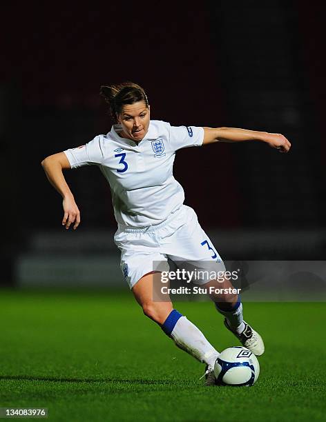 England defender Rachel Unitt in action during the UEFA Women's Euro 2013 qualifier between England and Serbia at the Keepmoat on November 23, 2011...