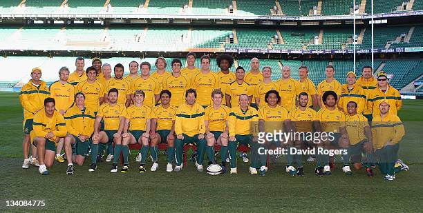 The Wallaby touring squad pose during the Wallabies captain's run at Twickenham Stadium on November 25, 2011 in London, England.