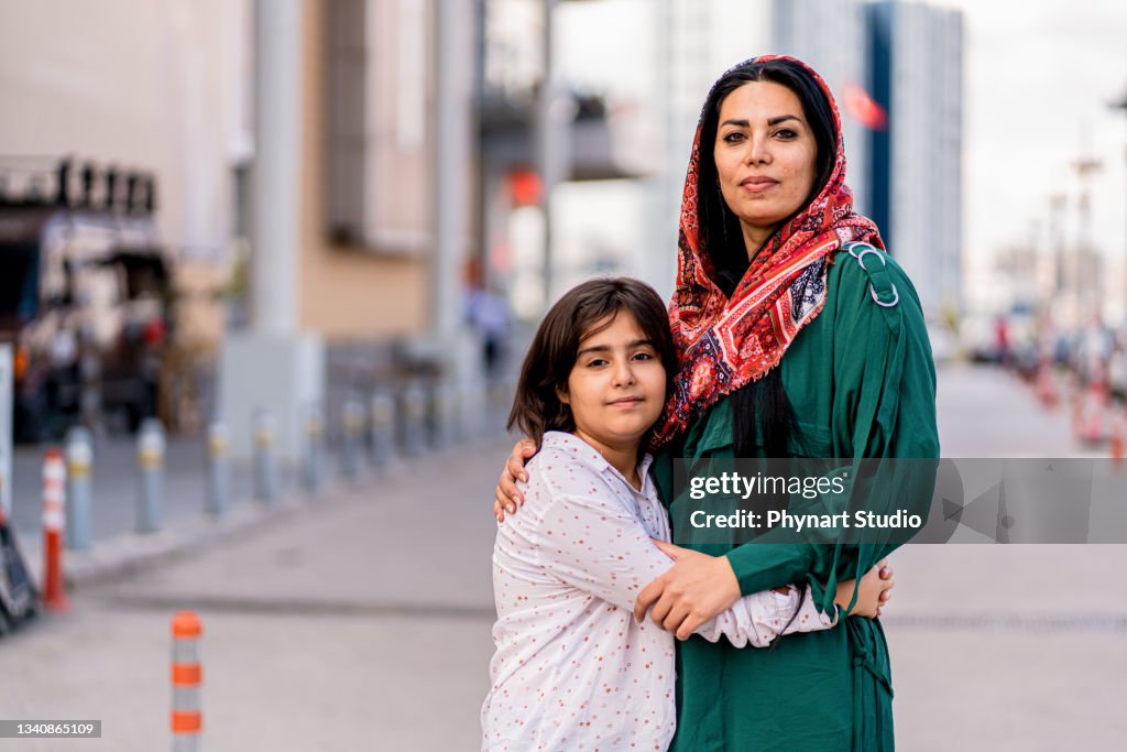 Middle eastern mother and daughter
