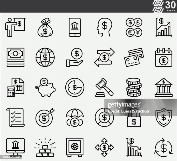 finance and banking line icons - emblem credit card payment stock illustrations