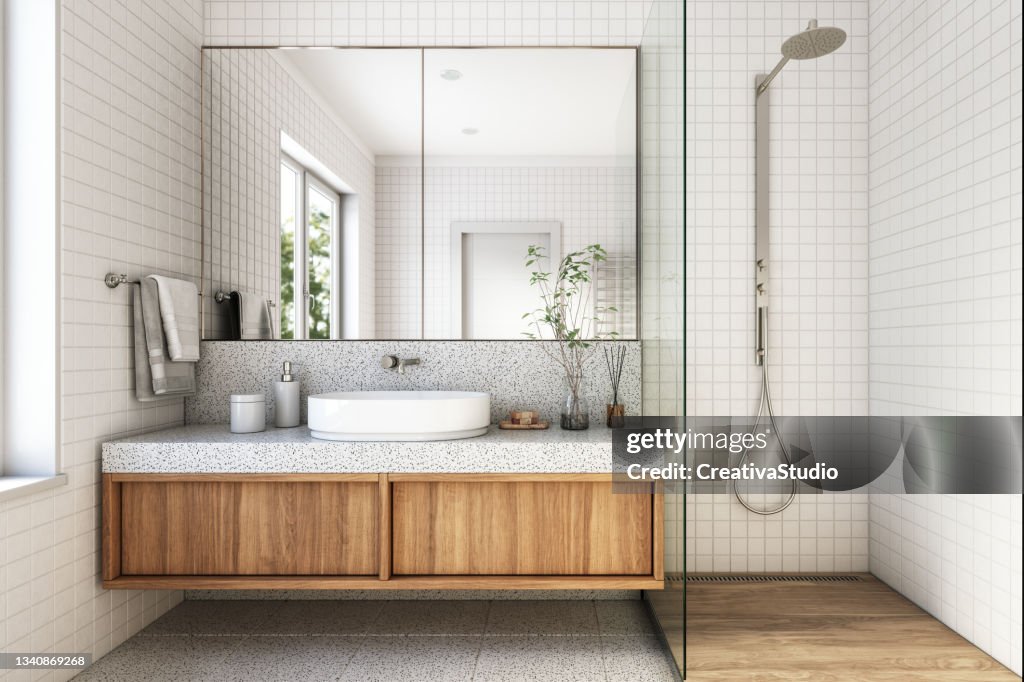 Foto de estoque de interior de banheiro moderno
