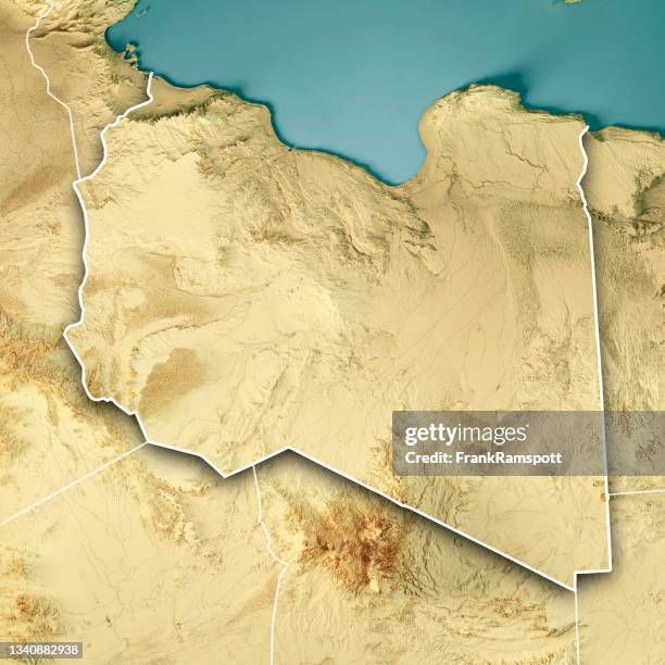libya 3d render topographic map color border - libya stock pictures, royalty-free photos & images