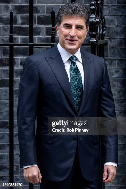 President of Kurdistan Region Nechirvan Barzani arrives to meet Prime Minister Boris Johnson at 10 Downing Street on September 17, 2021 in London,...