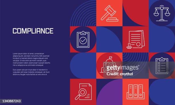 compliance related design with line icons. simple outline symbol icons. - conformity stock illustrations