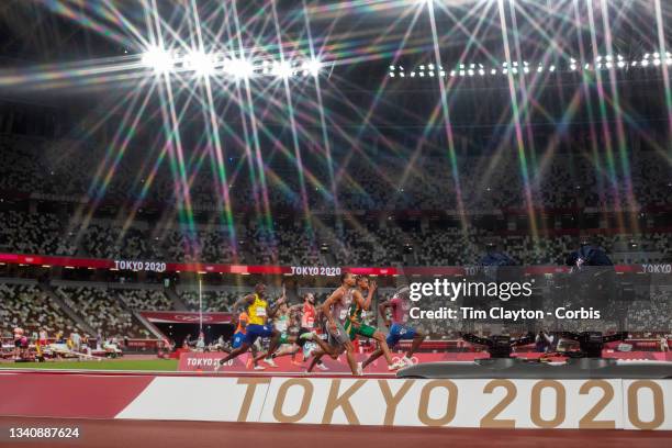 August 3: A general view of Andre de Grasse of Canada and Kenneth Bednarek of the United States competing in the third 200m semi final for men during...