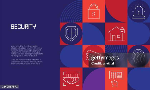 security related design with line icons. simple outline symbol icons. - security camera house stock illustrations