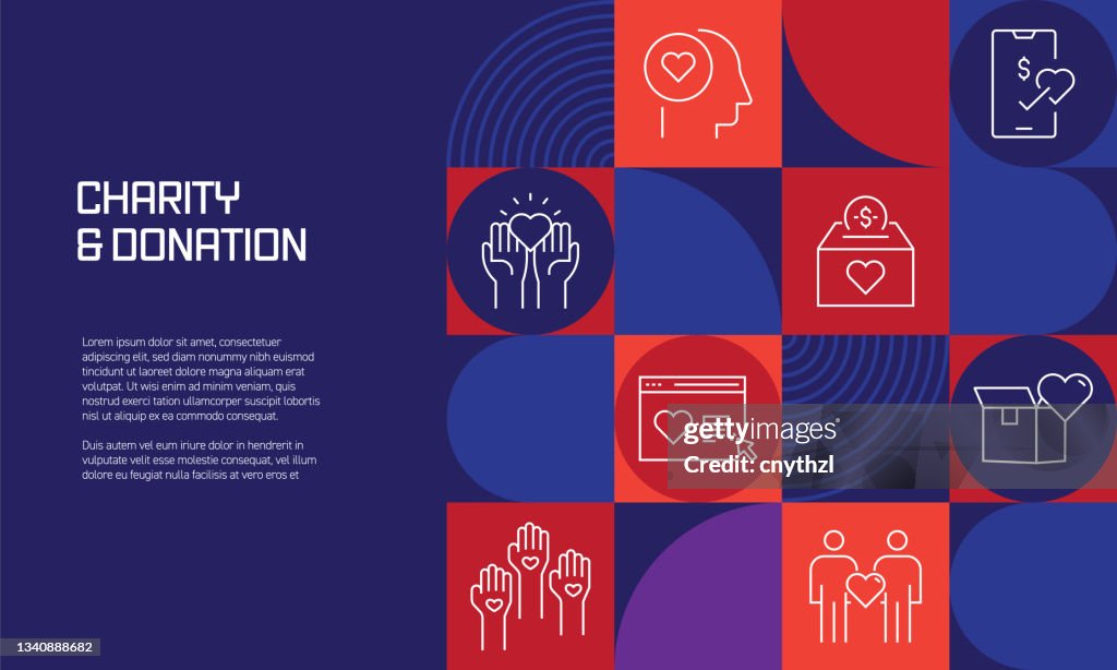 Charity and Donation Related Design with Line Icons. Simple Outline Symbol Icons.