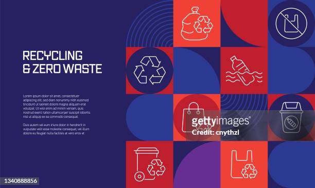 recycling and zero waste related design with line icons. simple outline symbol icons. - industrial garbage bin stock illustrations