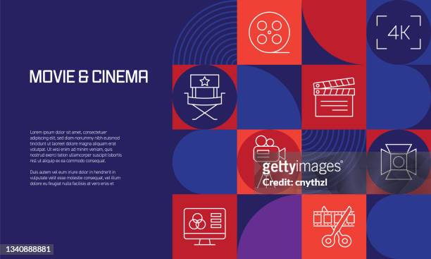 ilustraciones, imágenes clip art, dibujos animados e iconos de stock de diseño relacionado con el cine y el cine con iconos de línea. iconos de símbolo de contorno simple. - dvd