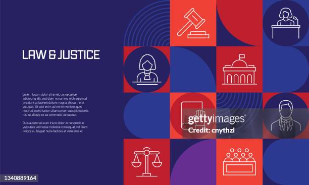 law and justice related design with line icons. simple outline symbol icons. - police station stock illustrations