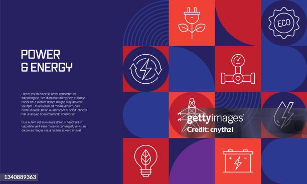 power and energy related design with line icons. simple outline symbol icons. - wind power illustration stock illustrations